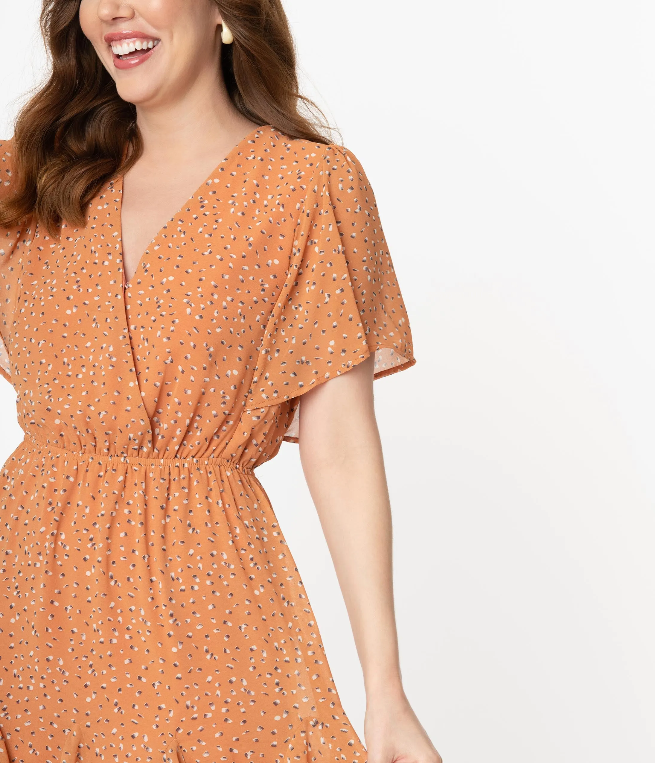 Apricot Orange & Freckled Print Fit & Flare Dress