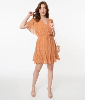 Apricot Orange & Freckled Print Fit & Flare Dress