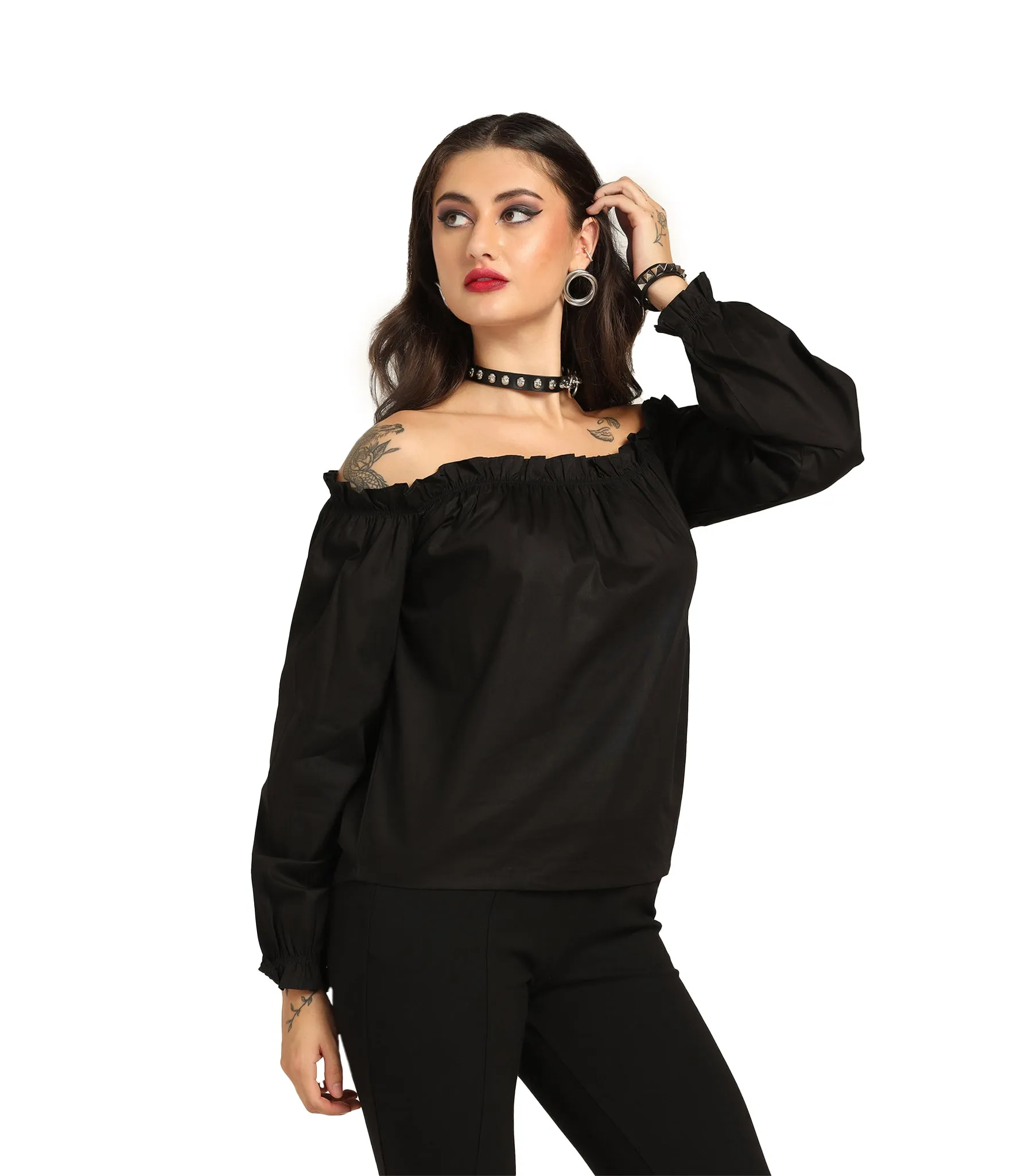 Black Cotton Off-shoulder top