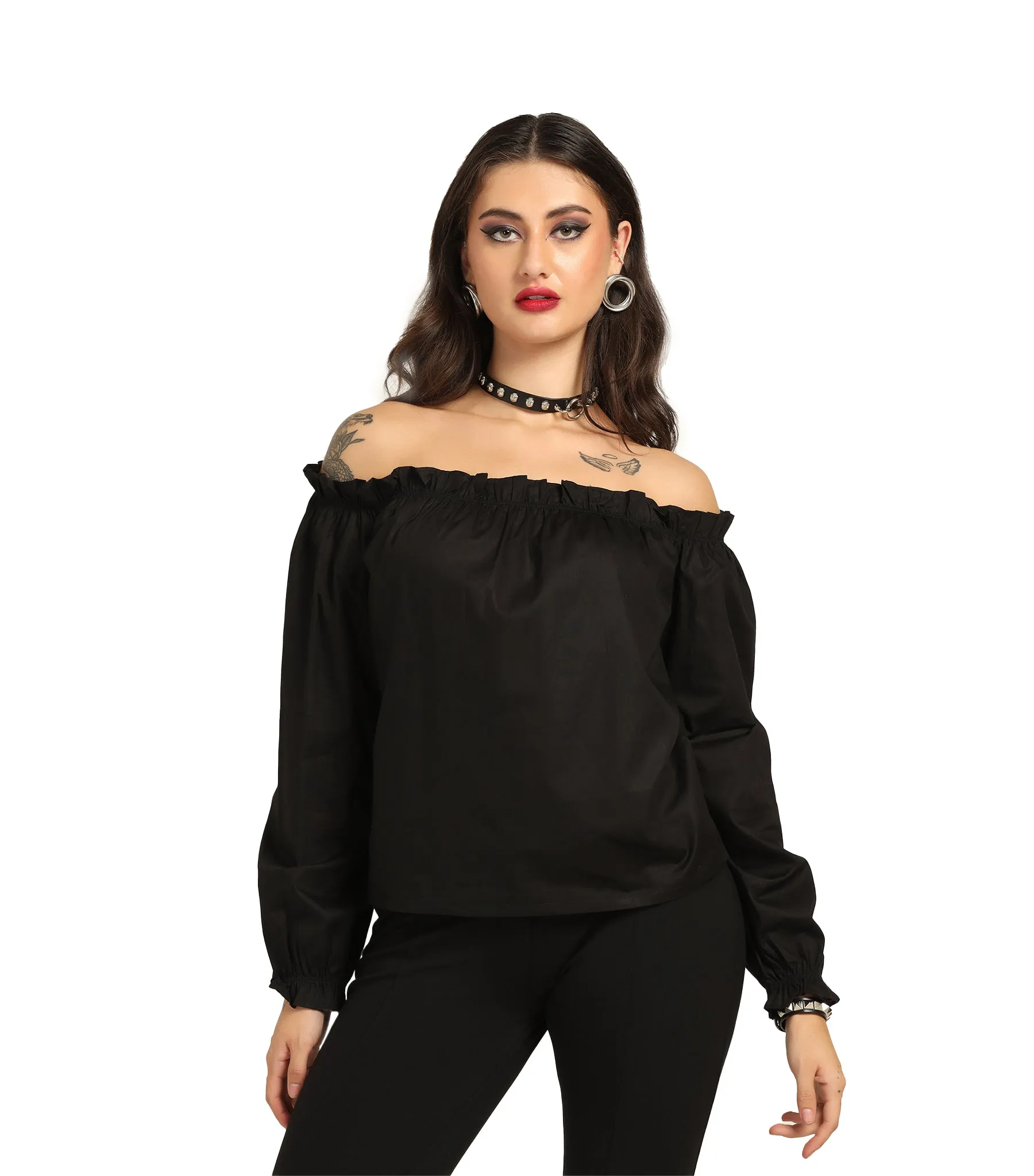 Black Cotton Off-shoulder top