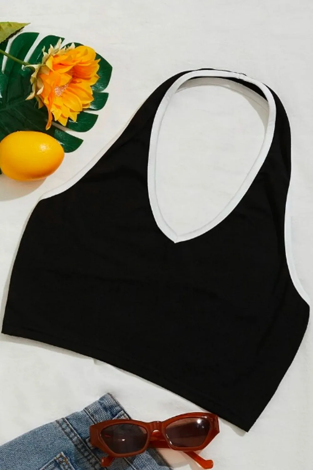 Black Halter Neck Crop Top