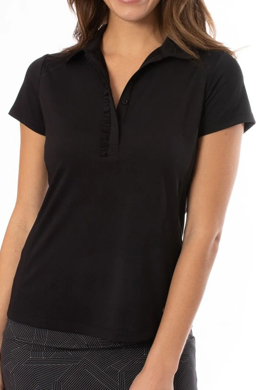 Black Short Sleeve Ruffle Polo