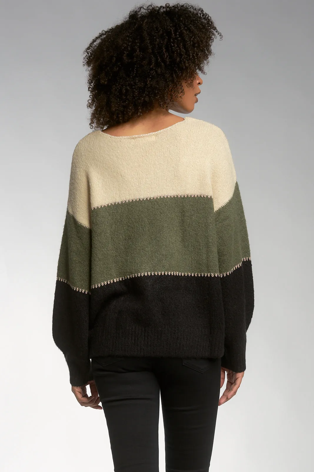 Block Stripe V-Neck Sweater