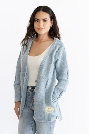 Blue Cardigan with Smiley Face