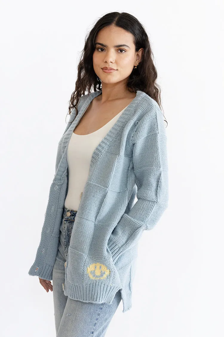 Blue Cardigan with Smiley Face