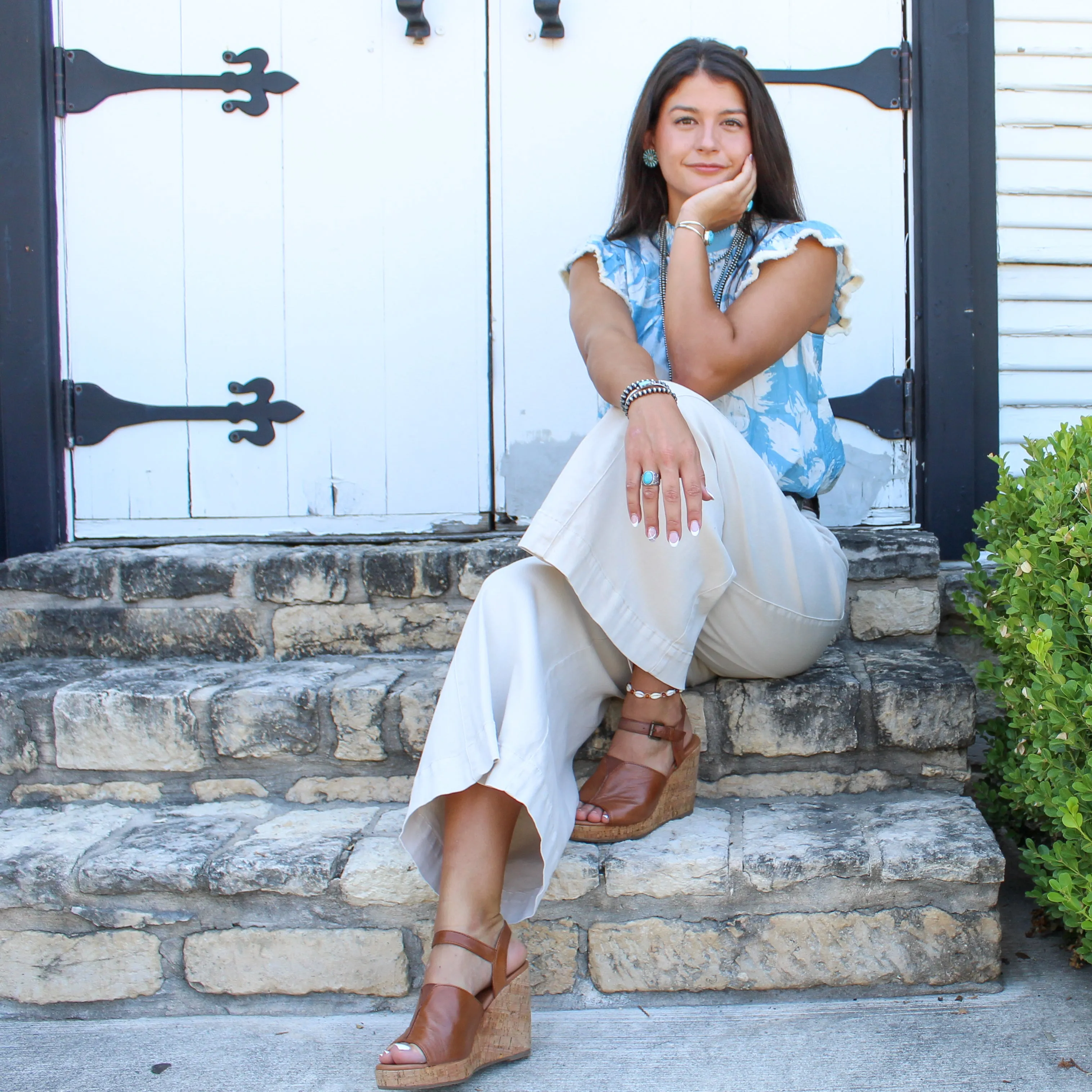 Blue Fringe Trim Top