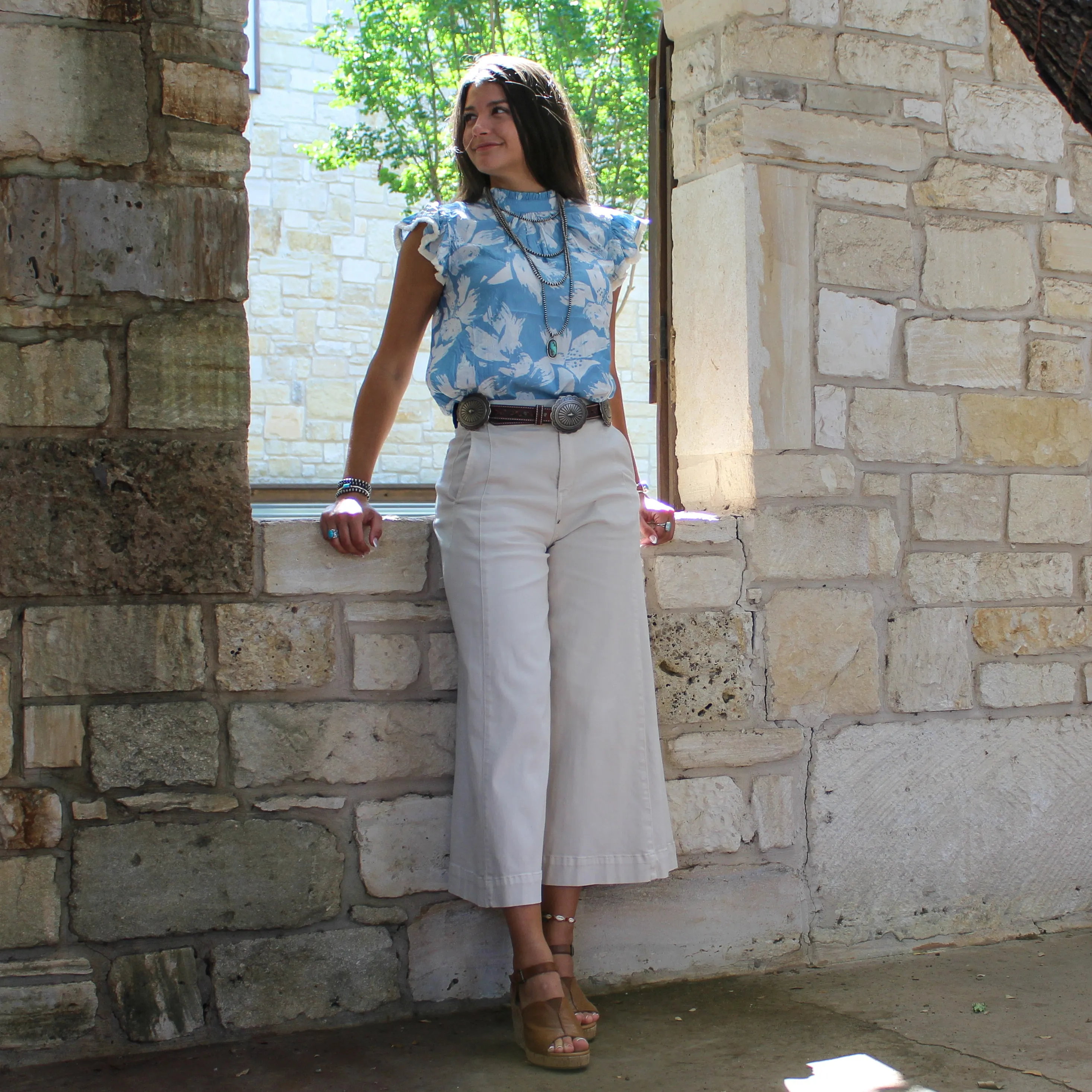 Blue Fringe Trim Top