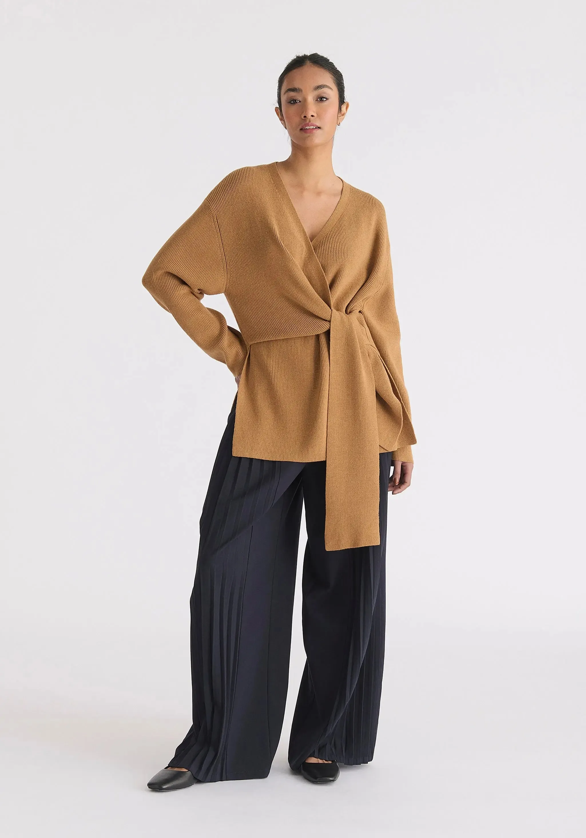 Camel Wrap Side Tie Knit Jumper