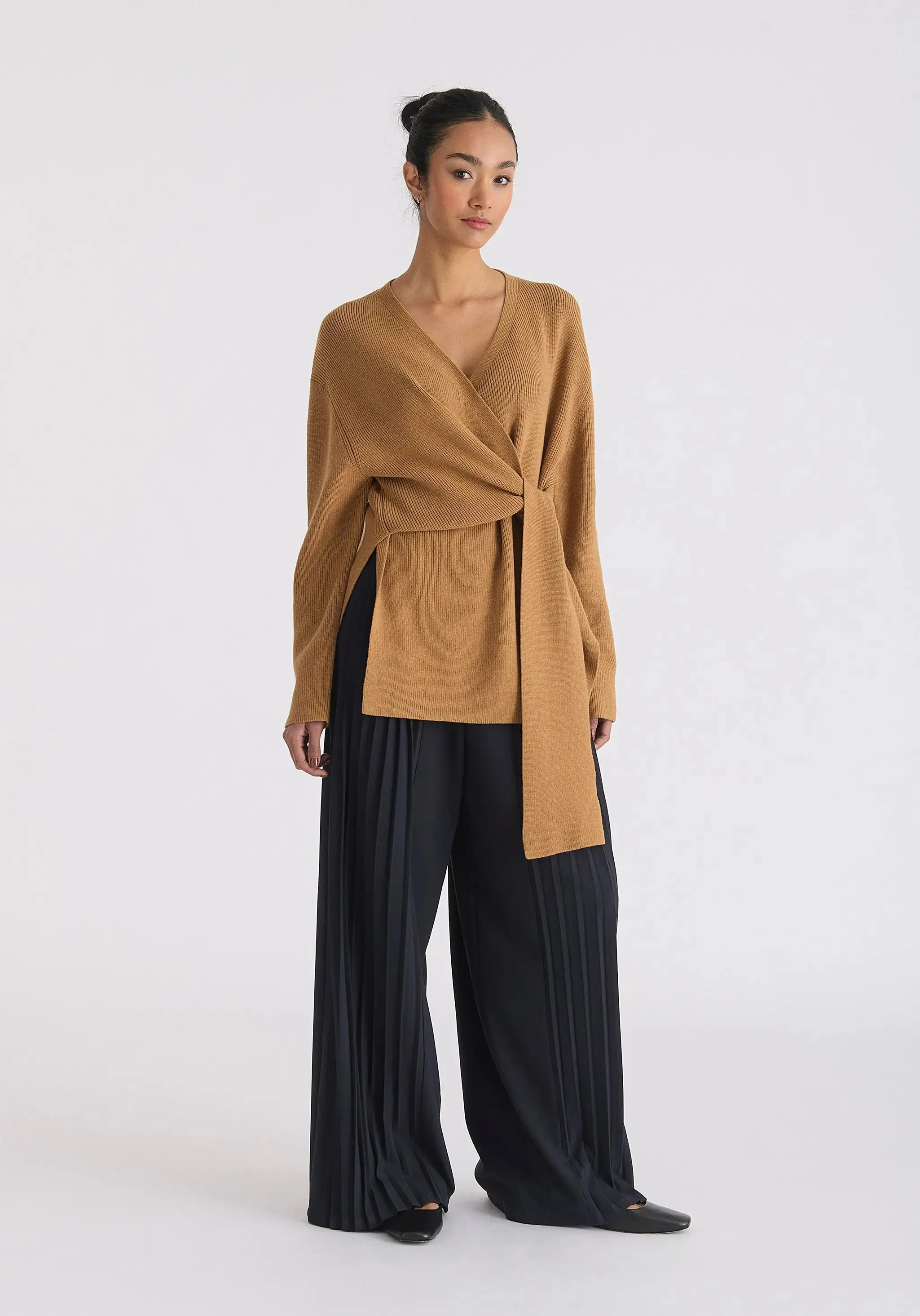 Camel Wrap Side Tie Knit Jumper