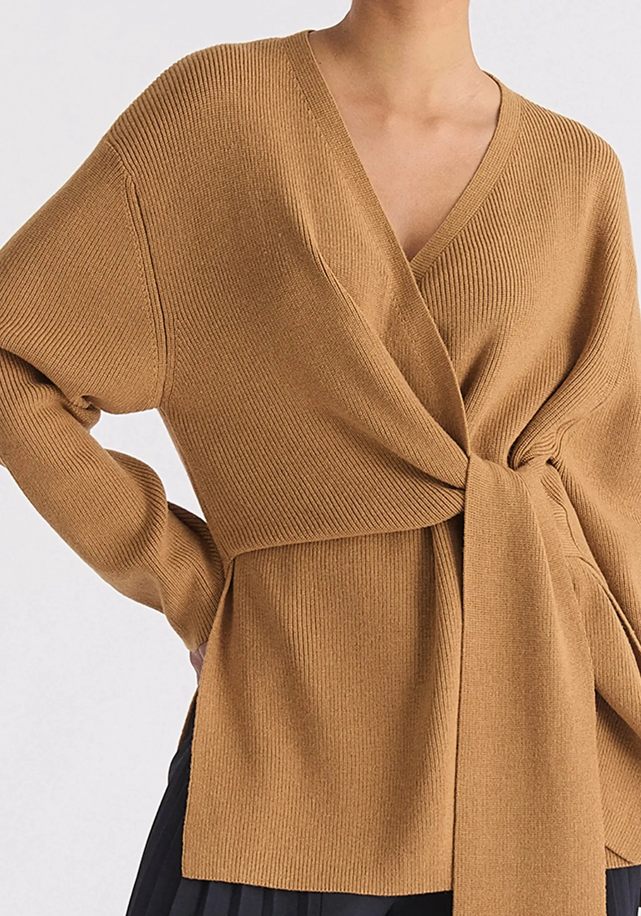 Camel Wrap Side Tie Knit Jumper