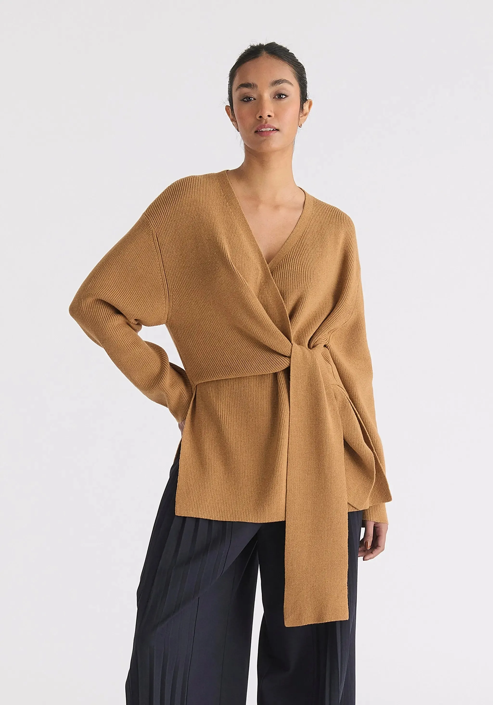 Camel Wrap Side Tie Knit Jumper