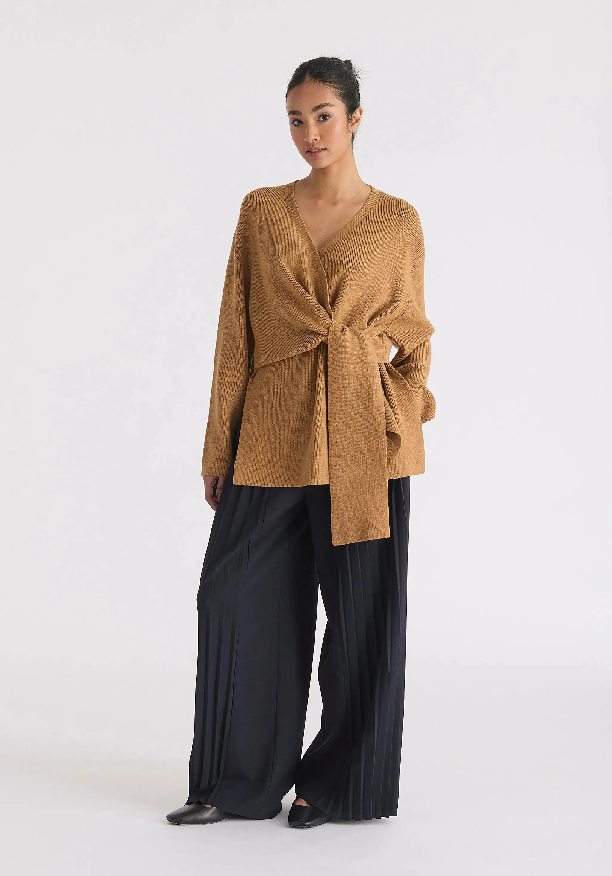 Camel Wrap Side Tie Knit Jumper