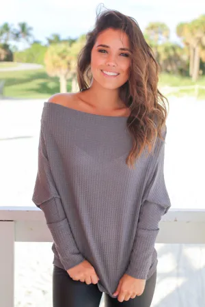 Charcoal Off Shoulder Knit Top