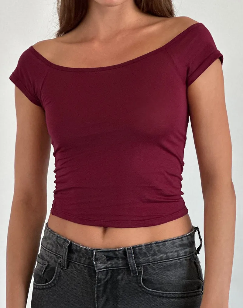 Charya Off Shoulder Top in Burgundy