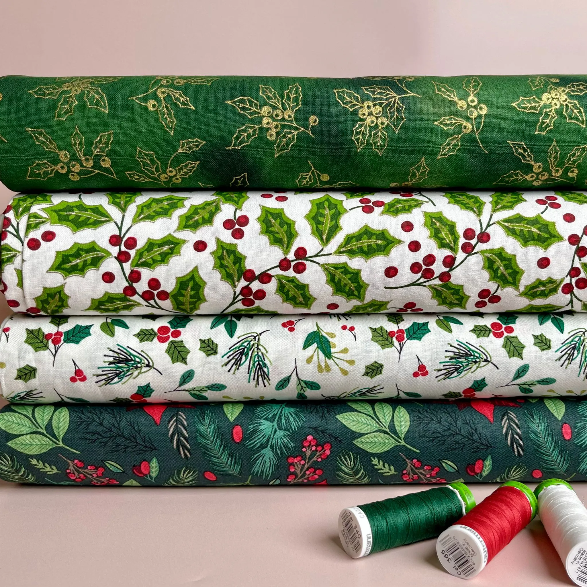 Christmas Holly Cotton Poplin Fabric