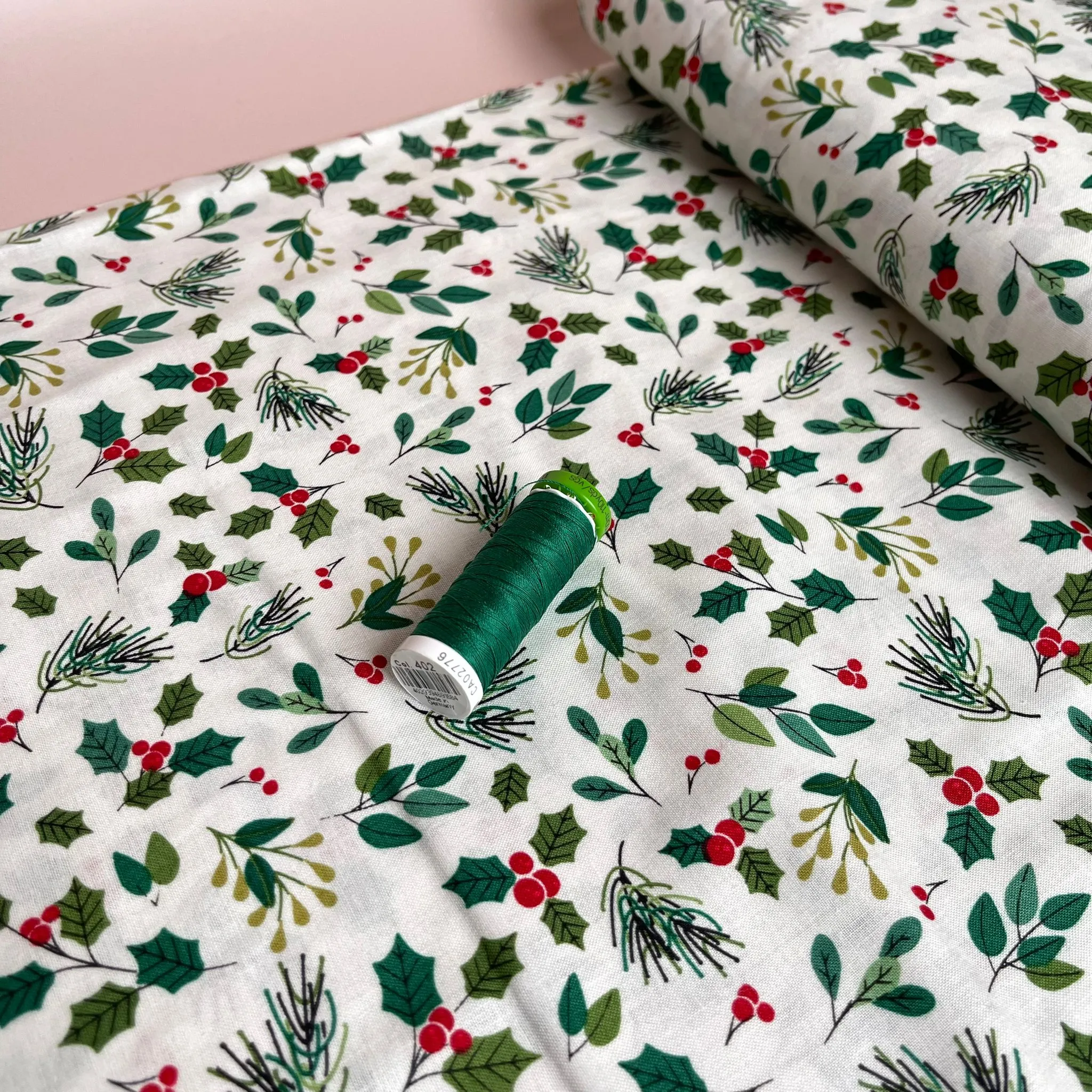 Christmas Holly Cotton Poplin Fabric