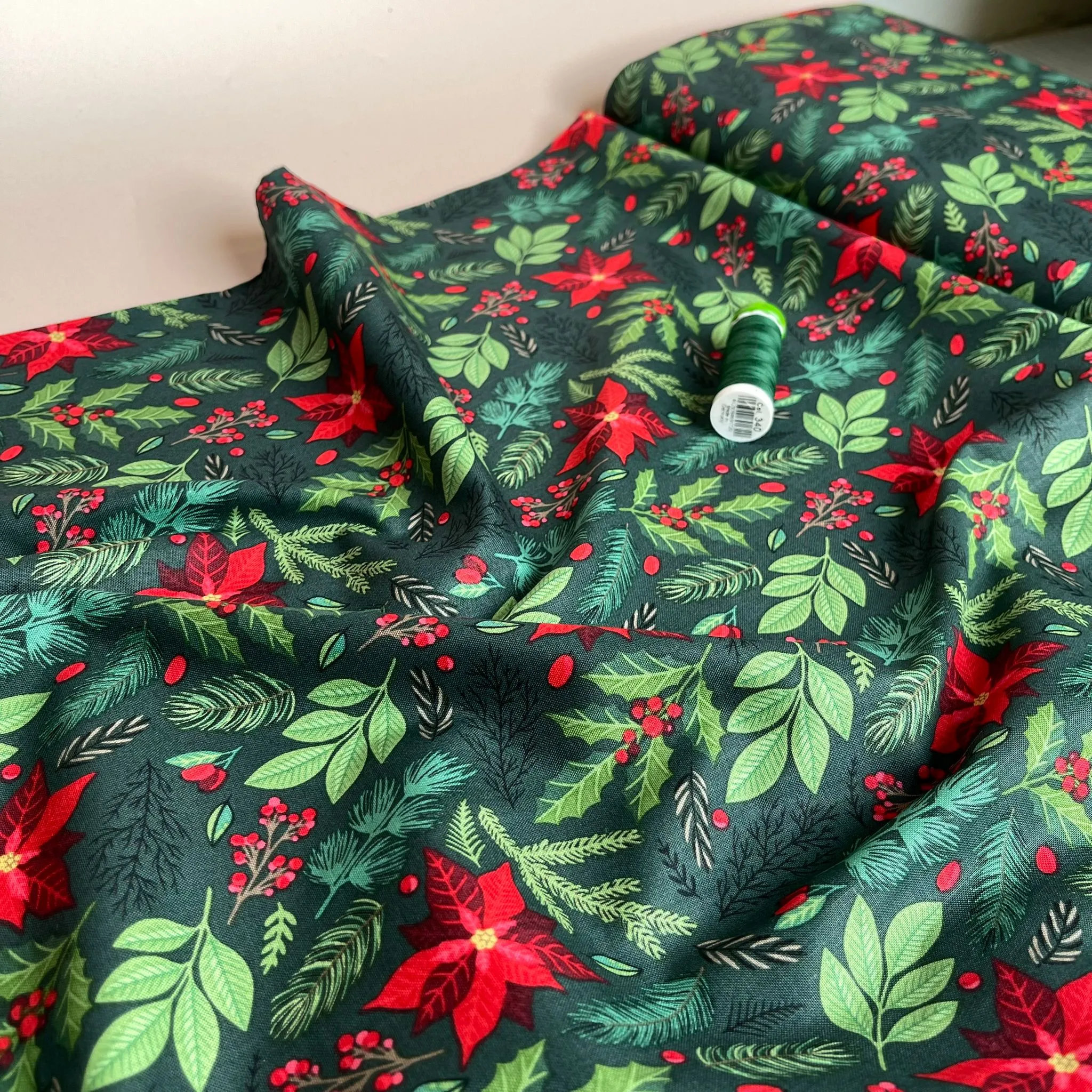 Christmas Holly Cotton Poplin Fabric