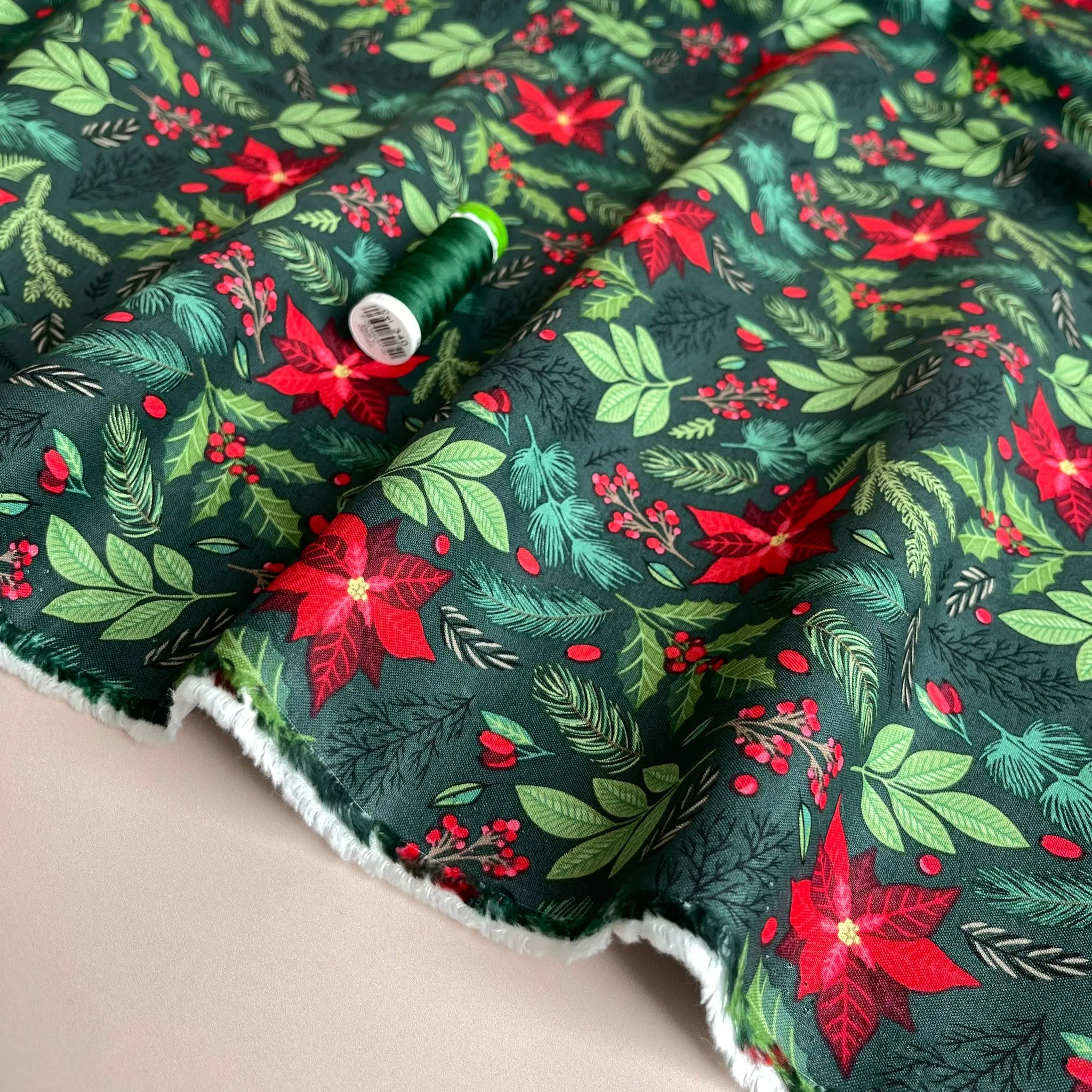 Christmas Holly Cotton Poplin Fabric