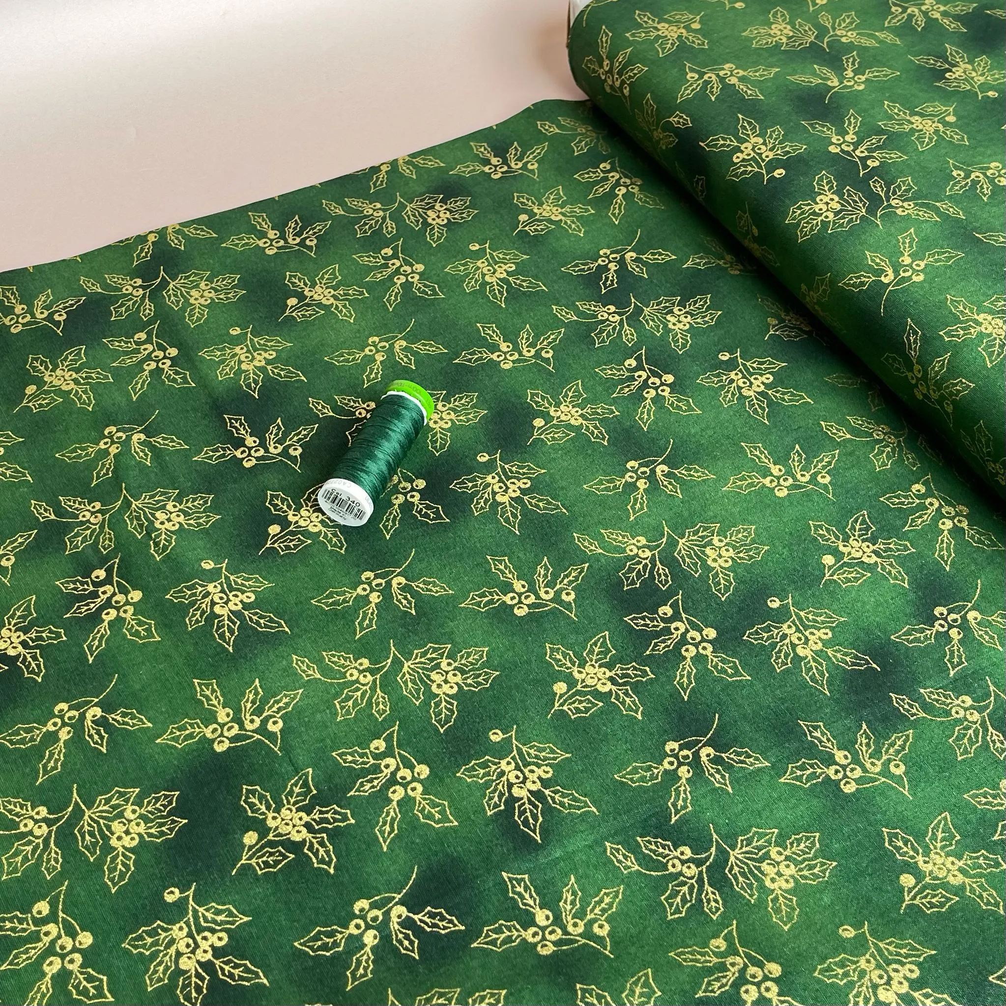 Christmas Holly Cotton Poplin Fabric