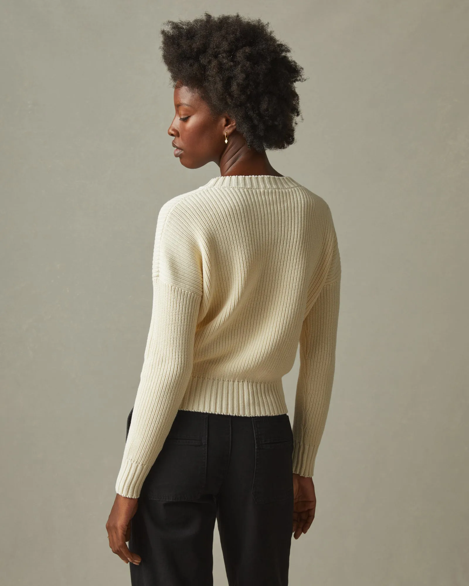 Chunky Cotton Crew Sweater - Creme