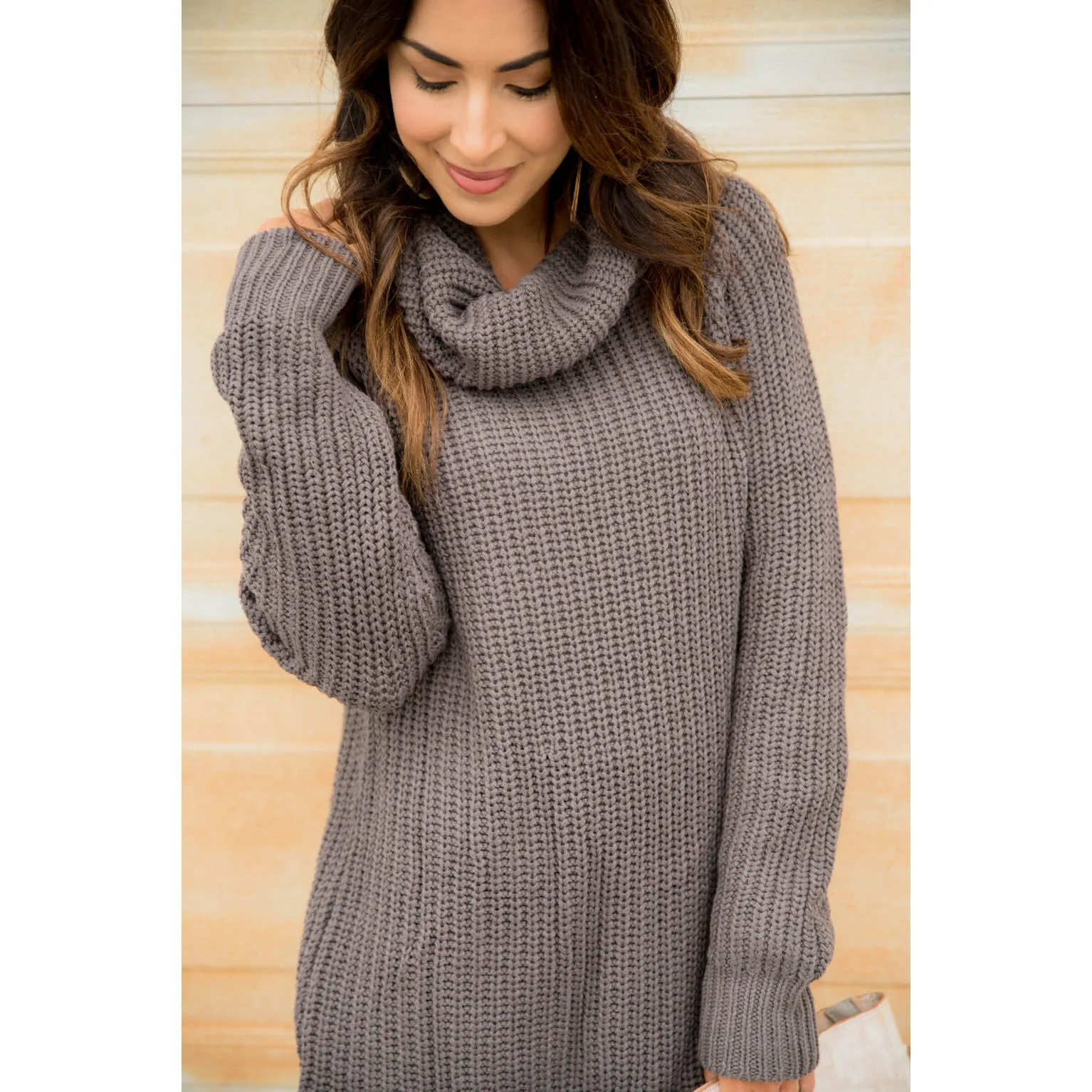 Chunky Knit Cowl Neck Tunic