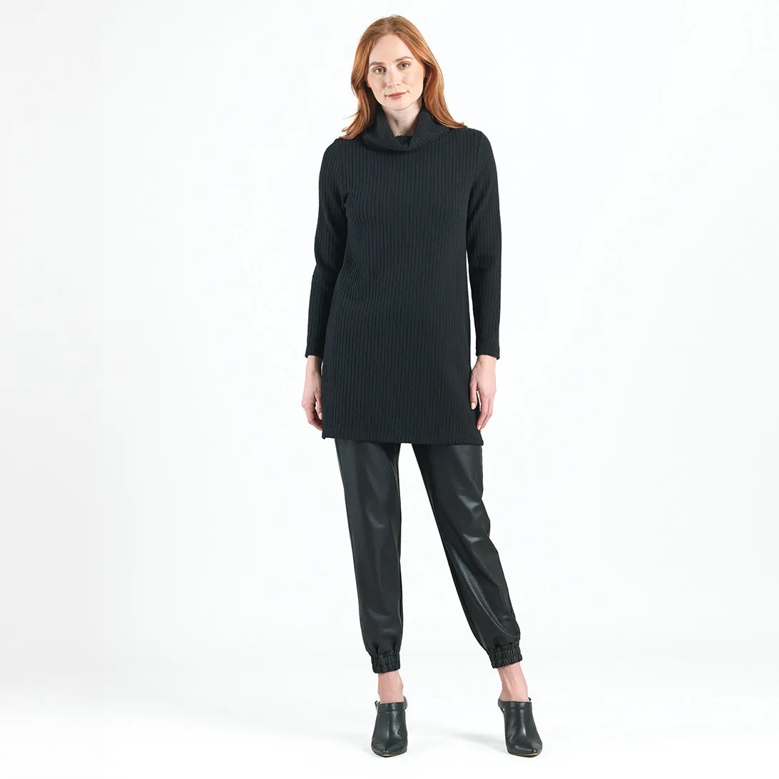 Chunky Ribbed - Cowl Turtleneck Sweater Tunic - Black - Final Sale!