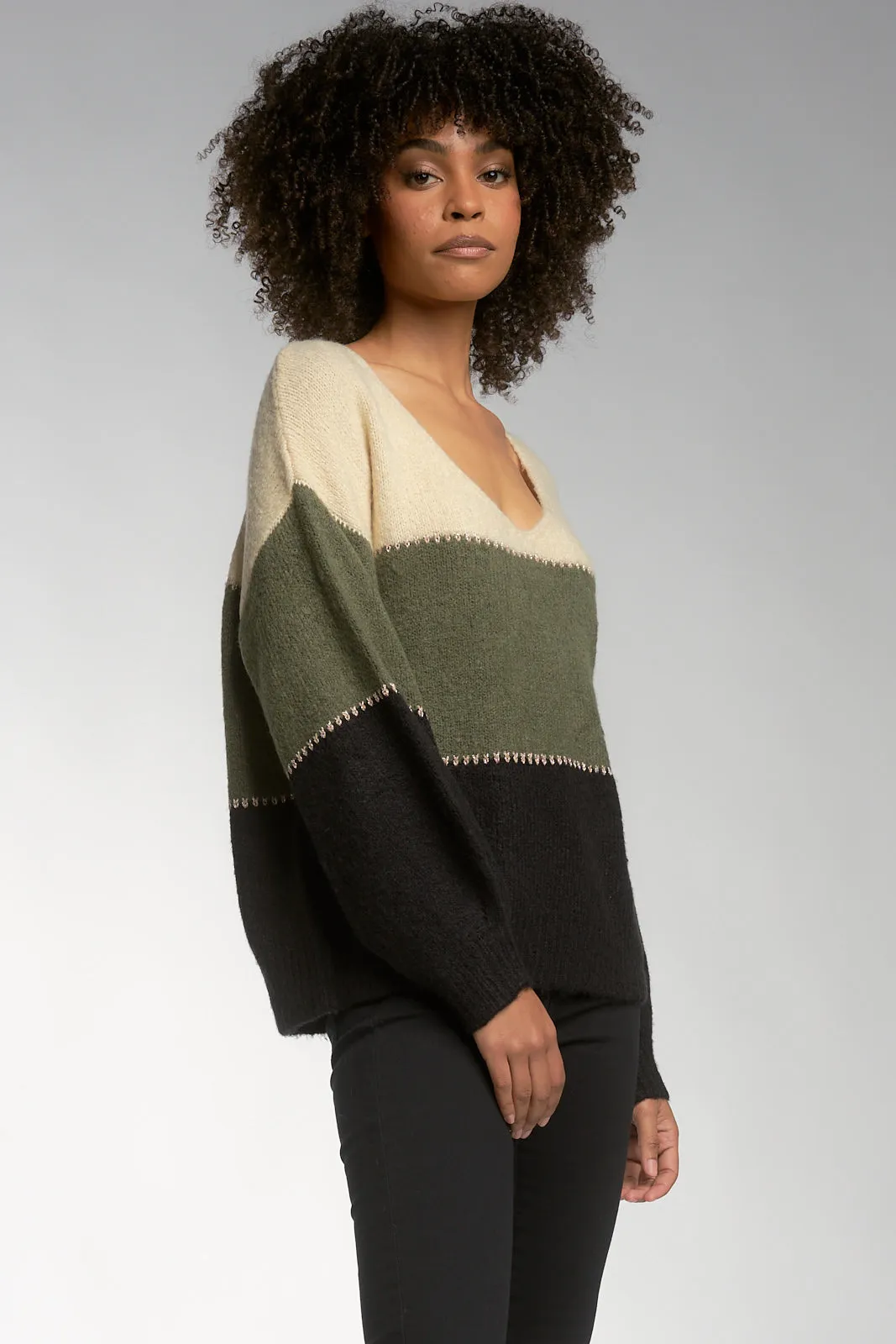 Color Block V-Neck Sweater