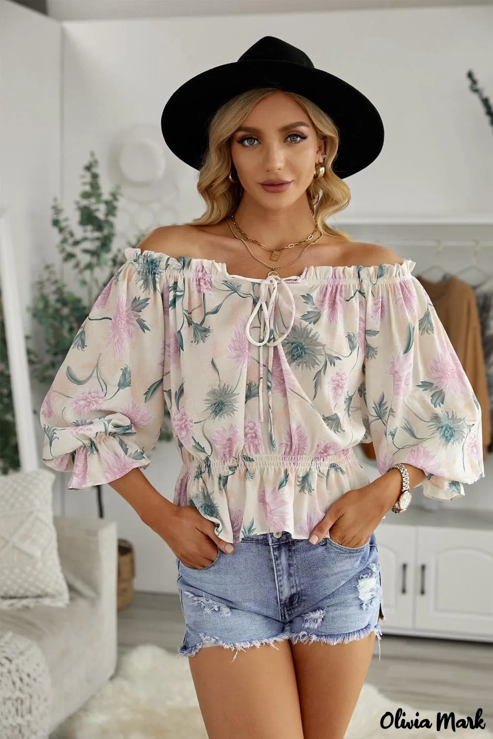 Deanwangkt - Floral off-the-shoulder blouse