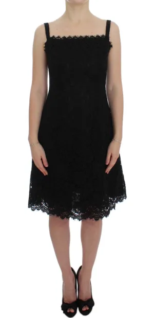 Dolce & Gabbana Black Floral Lace Shift Knee Length Dress