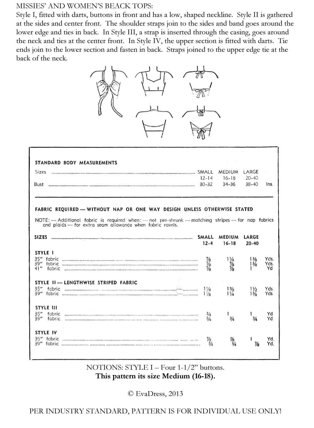 E-PATTERN 1945 Beach Tops E1624