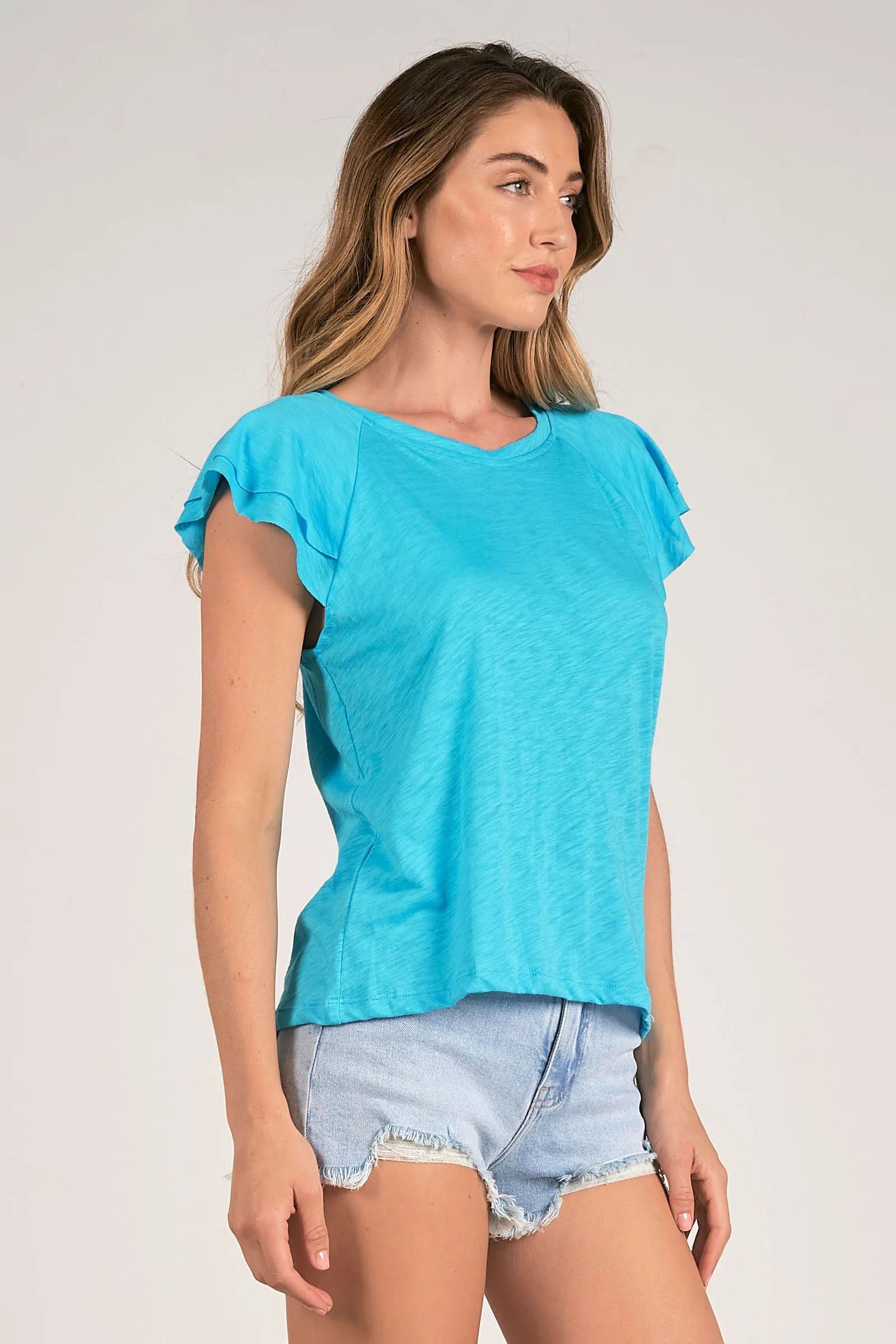 Elan Turquoise Flouncy Sleeve Top