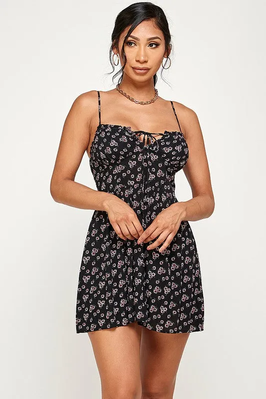 Ellie Floral Tie Front A Line Mini Dress