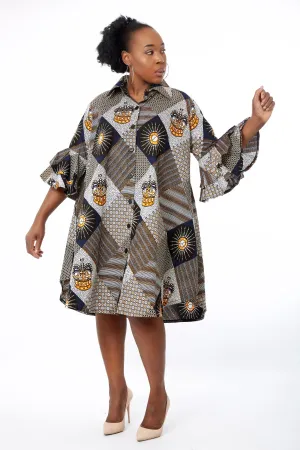 Ezinne African Ankara Print Cut out Shift Shirt Dress