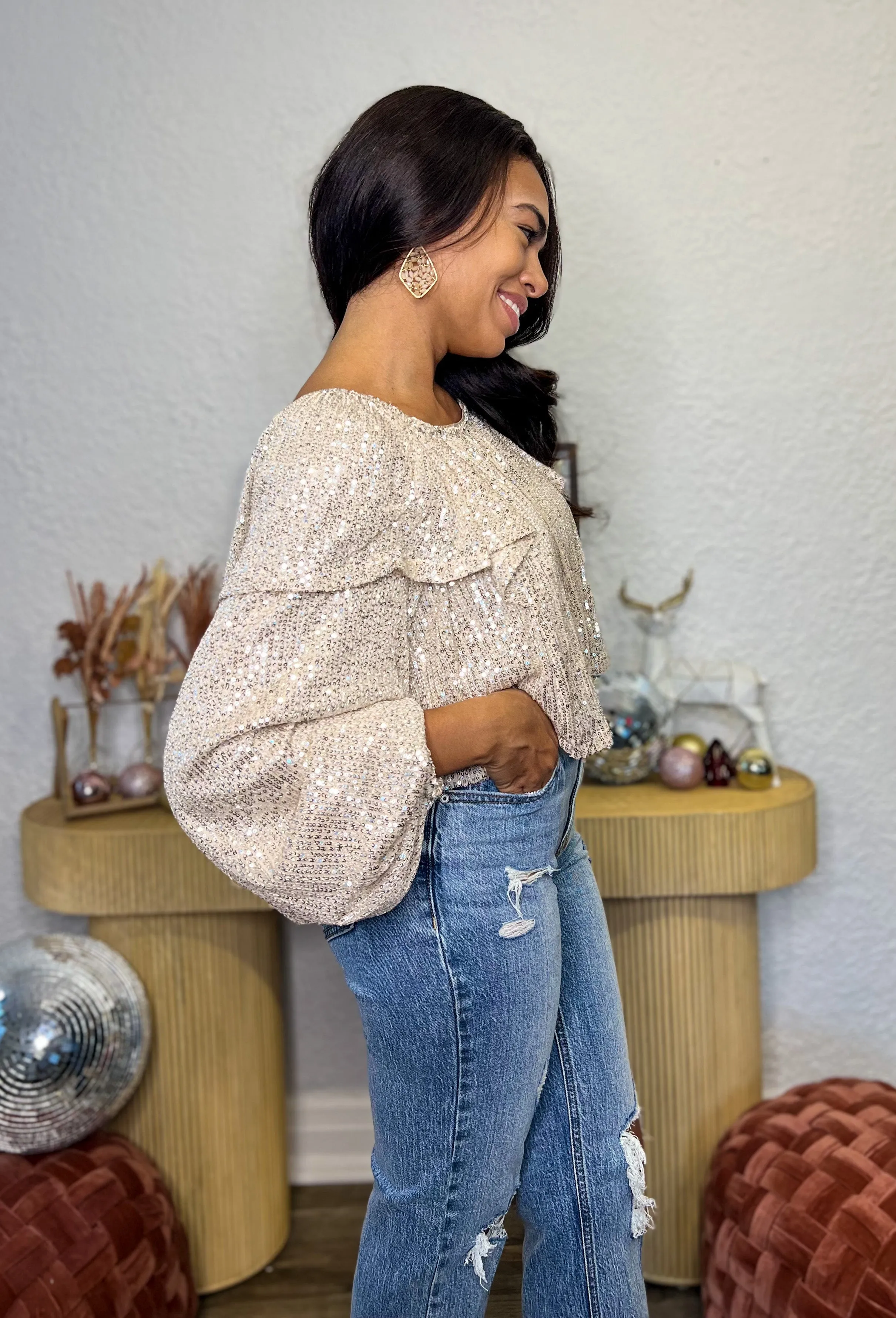 Gabbi Sequin Ruffle Top