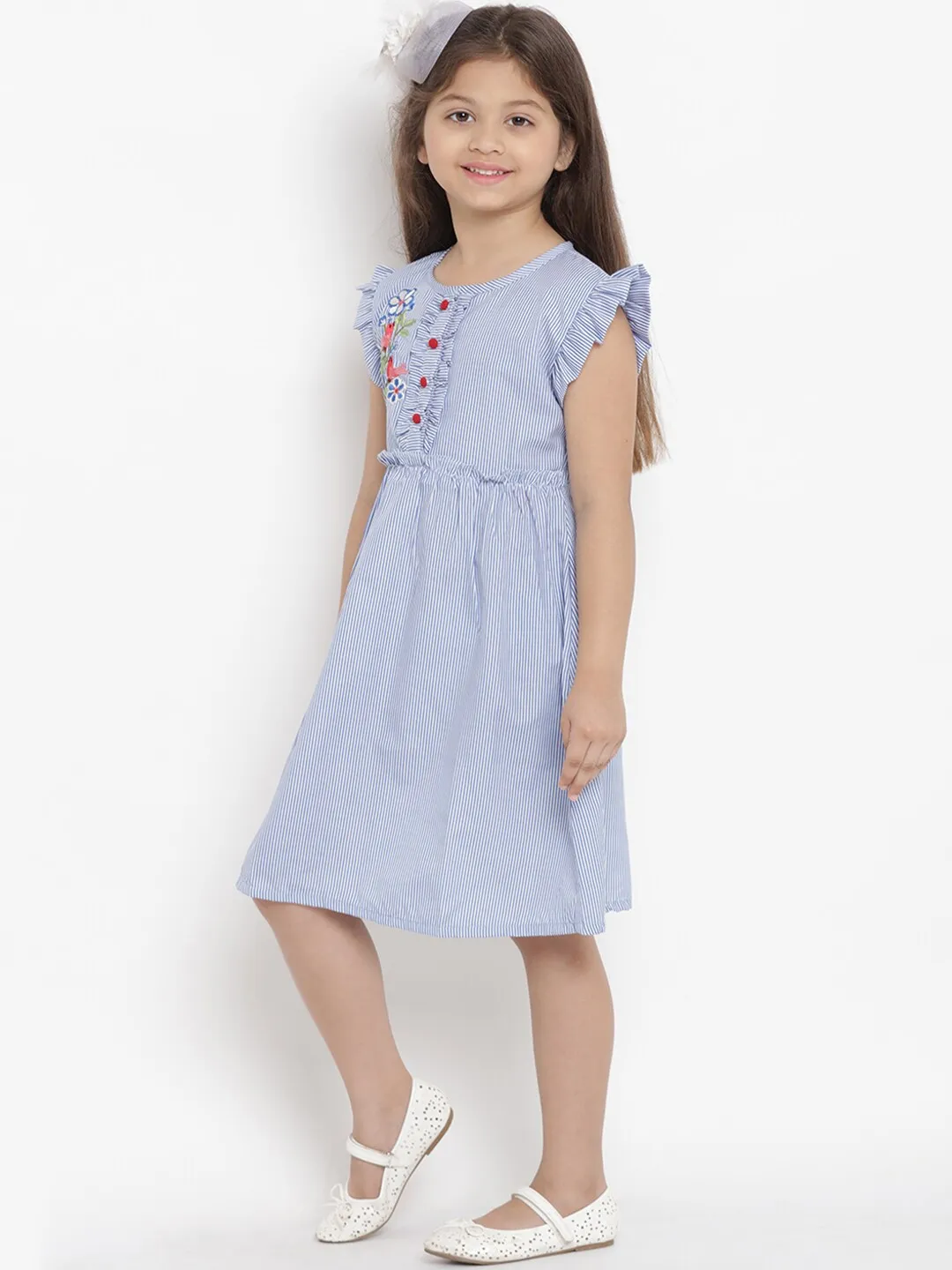 Girl's Blue Fit And Flare Dress  - NOZ2TOZ KIDS