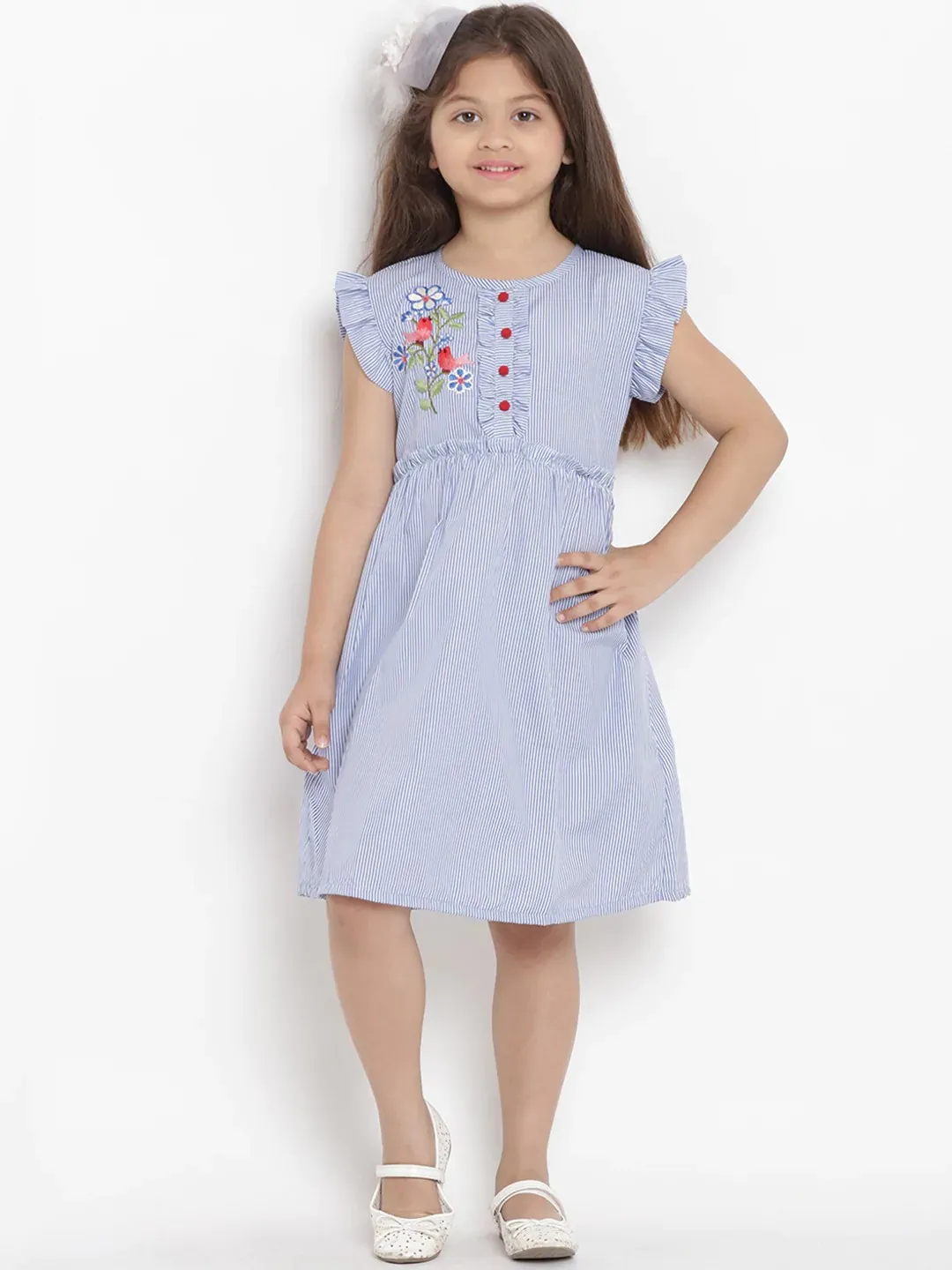 Girl's Blue Fit And Flare Dress  - NOZ2TOZ KIDS