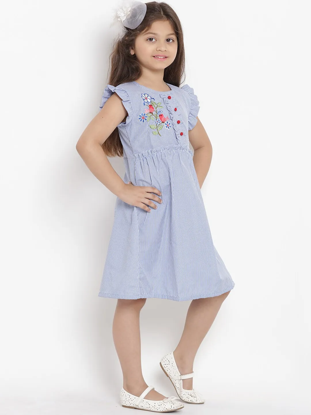 Girl's Blue Fit And Flare Dress  - NOZ2TOZ KIDS