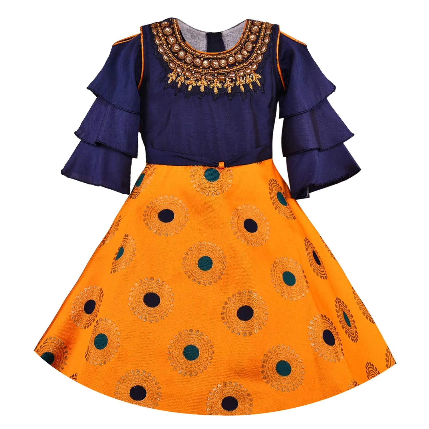 Girls Embroidered Fit and Flare Ethnic Dress