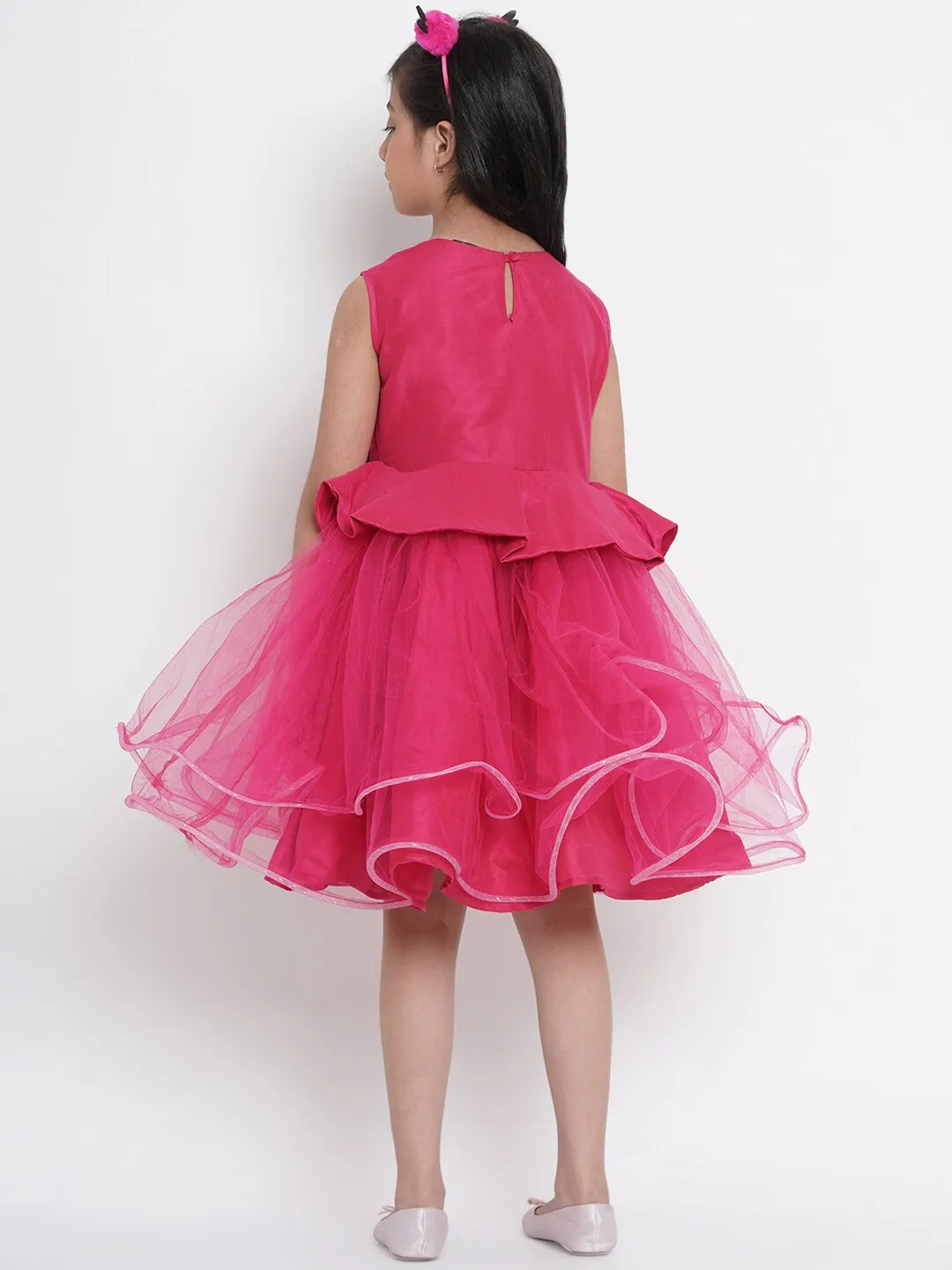 Girl's Fuchsia Pink Embellished Fit And Flare Dress  - NOZ2TOZ KIDS