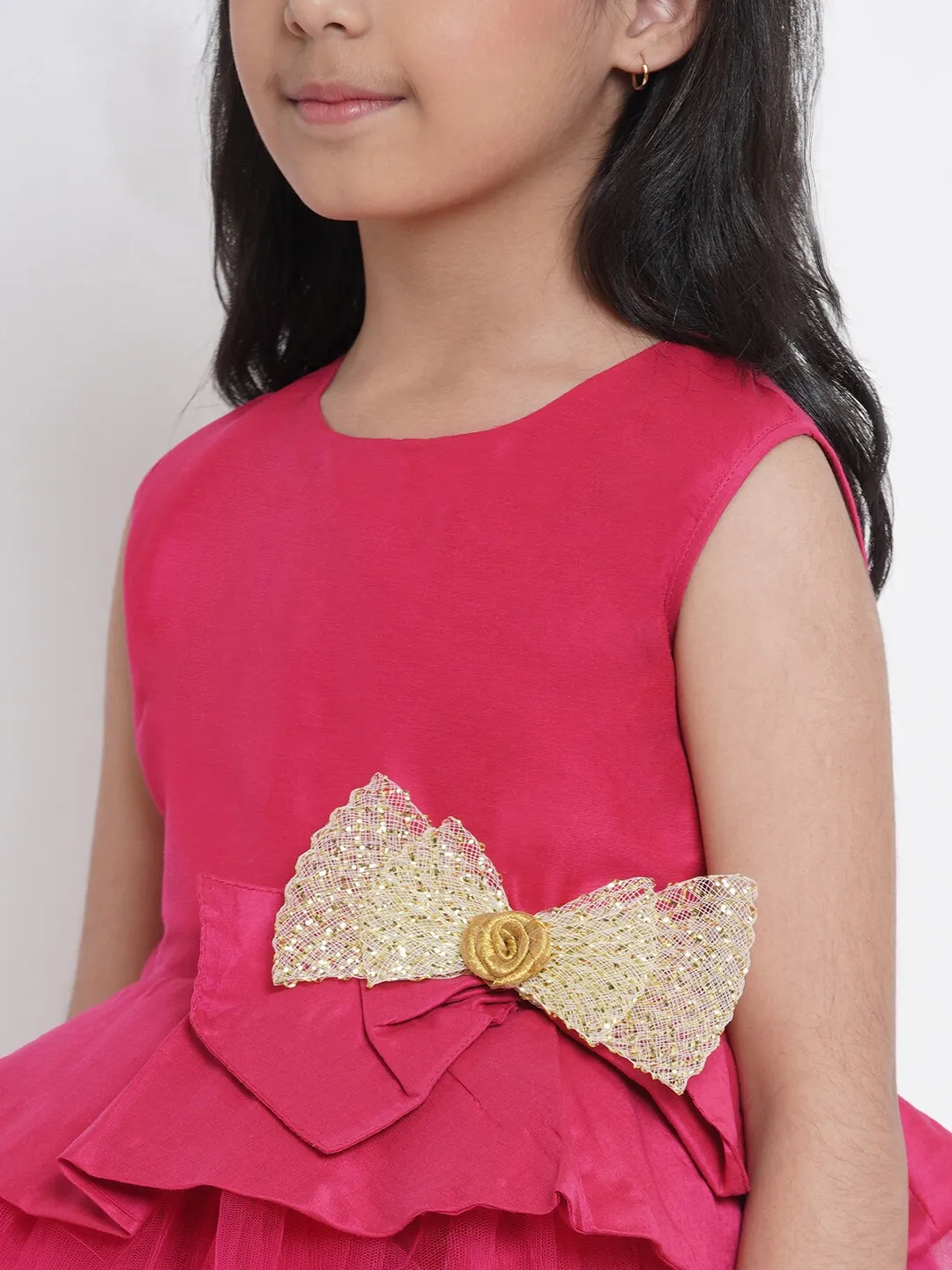 Girl's Fuchsia Pink Embellished Fit And Flare Dress  - NOZ2TOZ KIDS