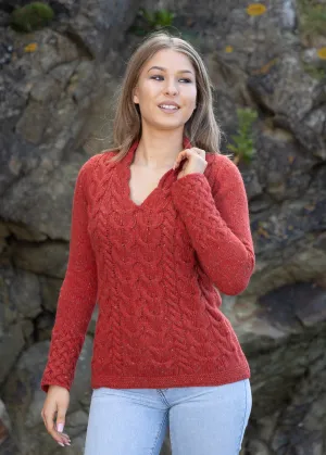 Horseshoe V Neck Aran Sweater | Chilli