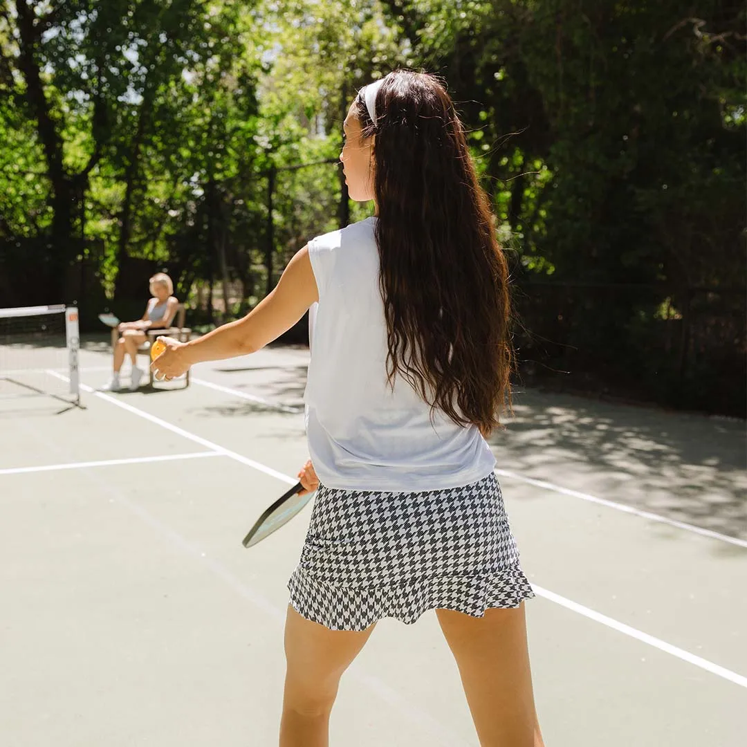 Houndstooth High-Waisted Swim Skirt