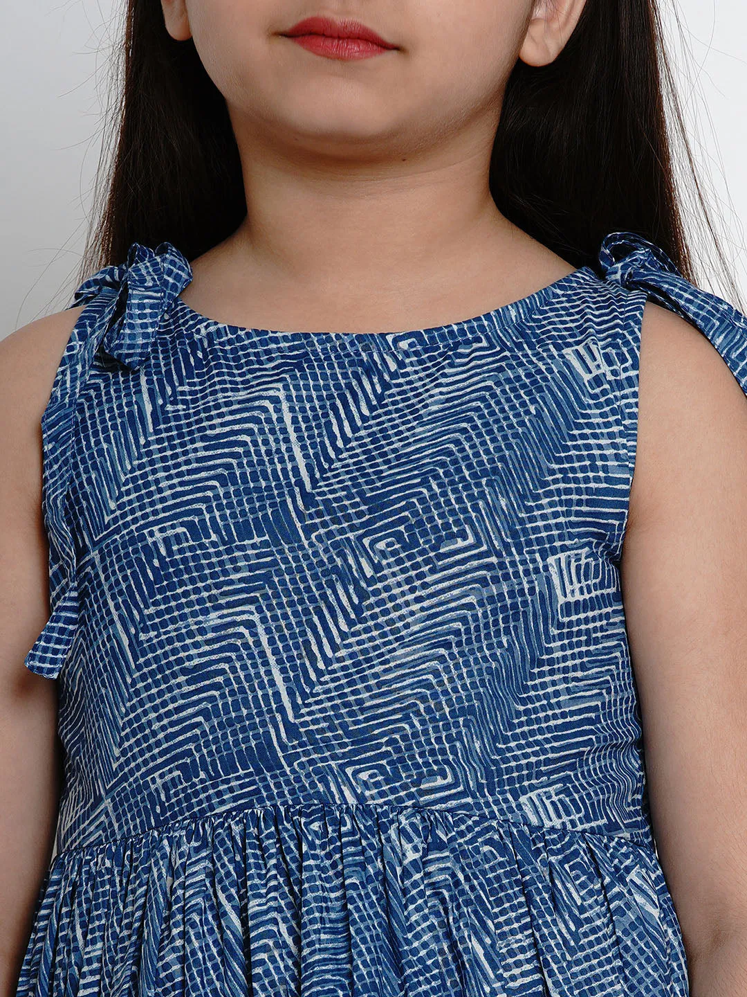 Jashvi Girls Blue Printed Fit And Flare Dress