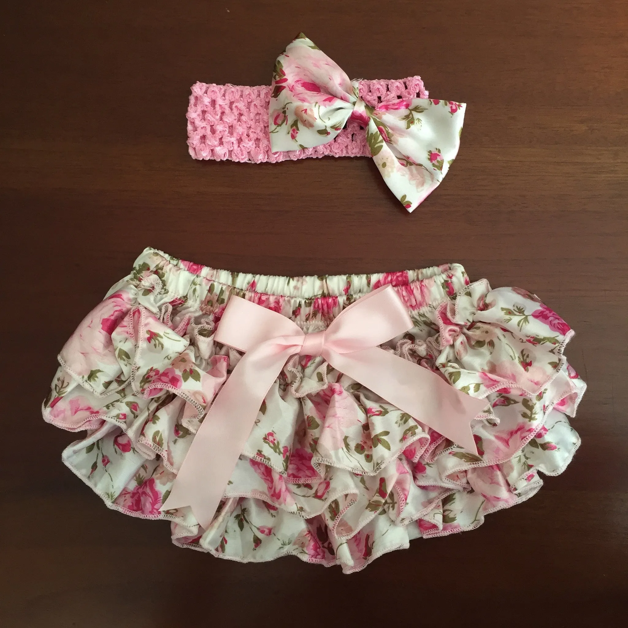 Light Pink Floral Satin Ruffle Bum