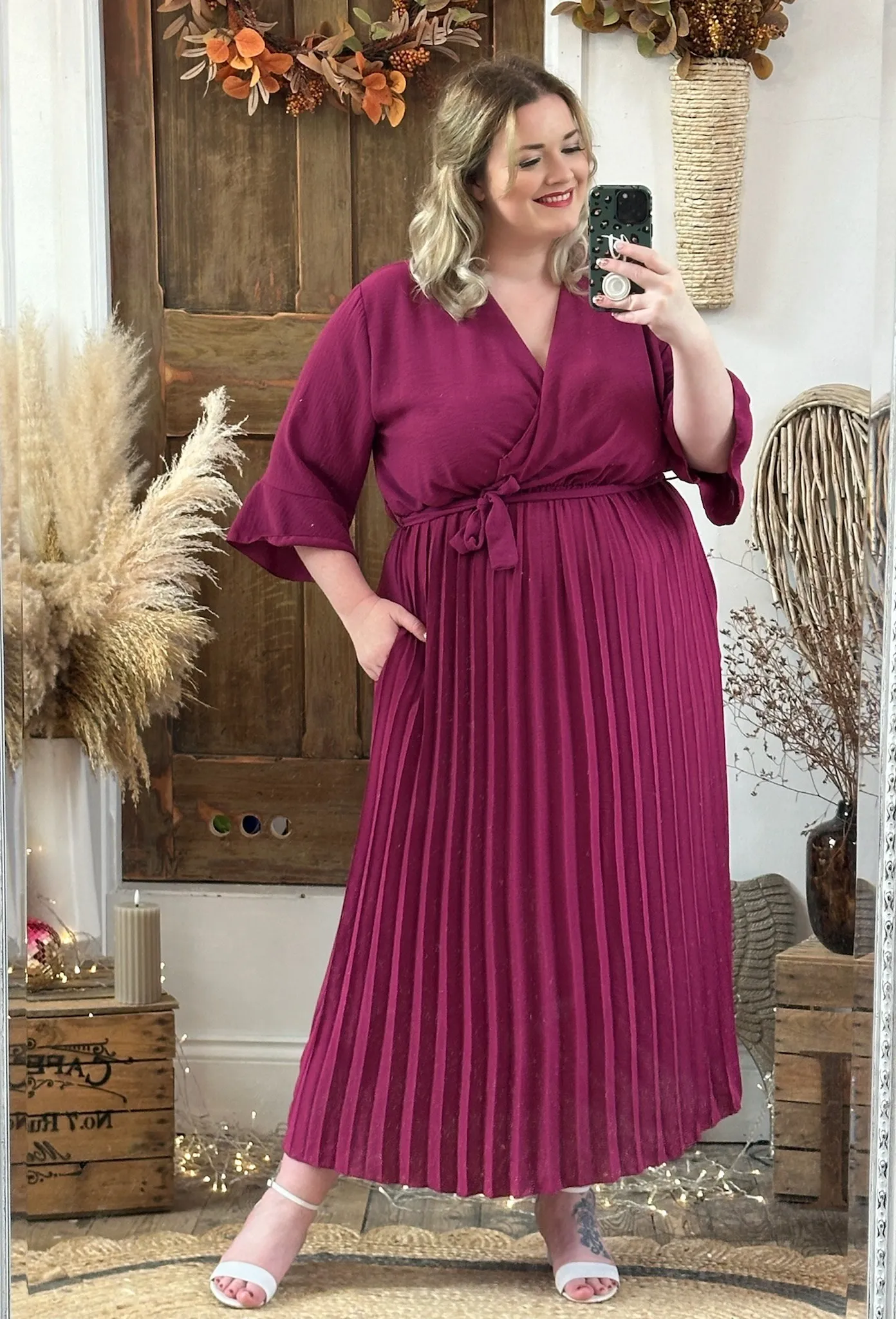 Magenta Rowan Pleated Midaxi Dress