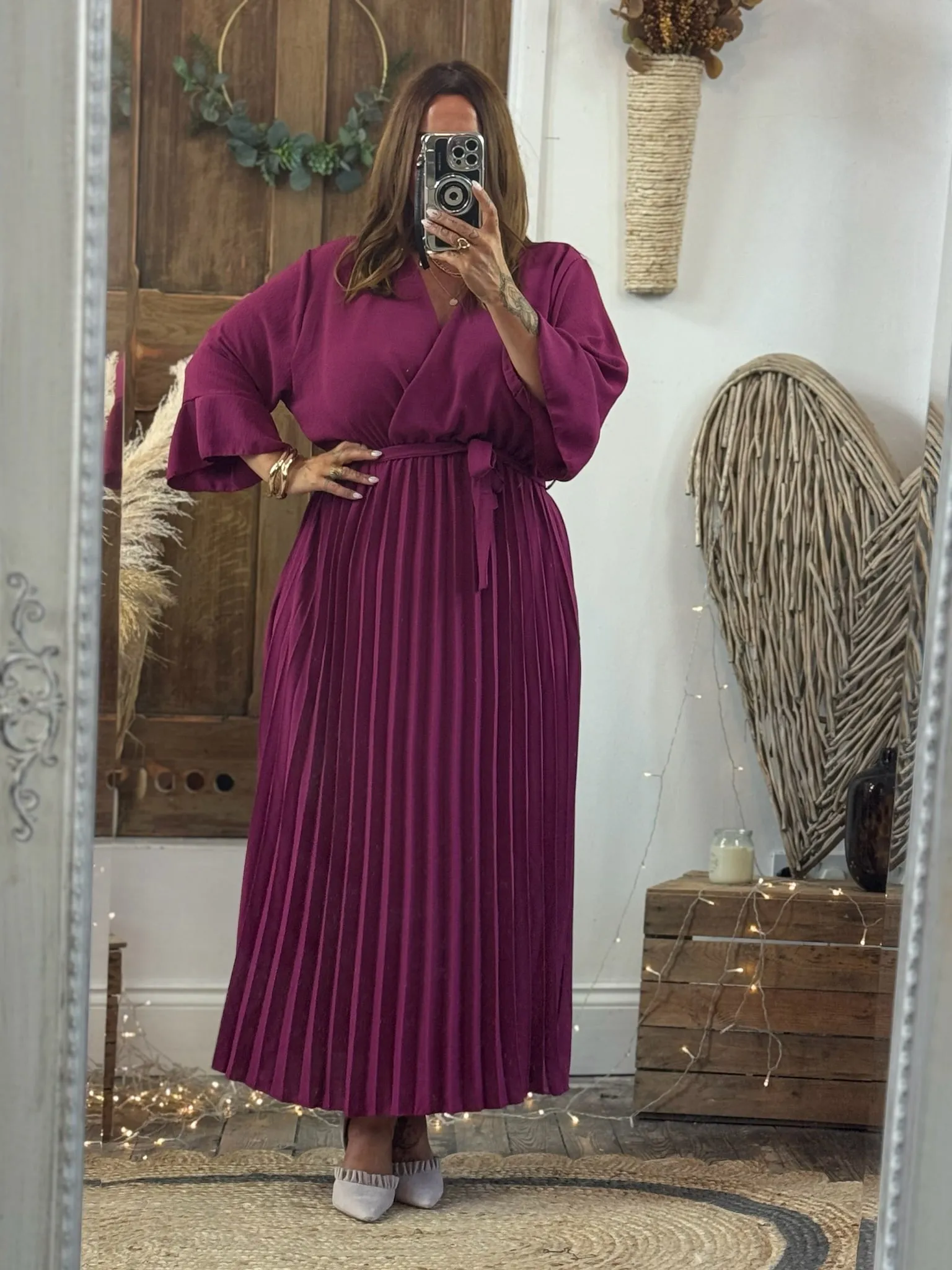 Magenta Rowan Pleated Midaxi Dress