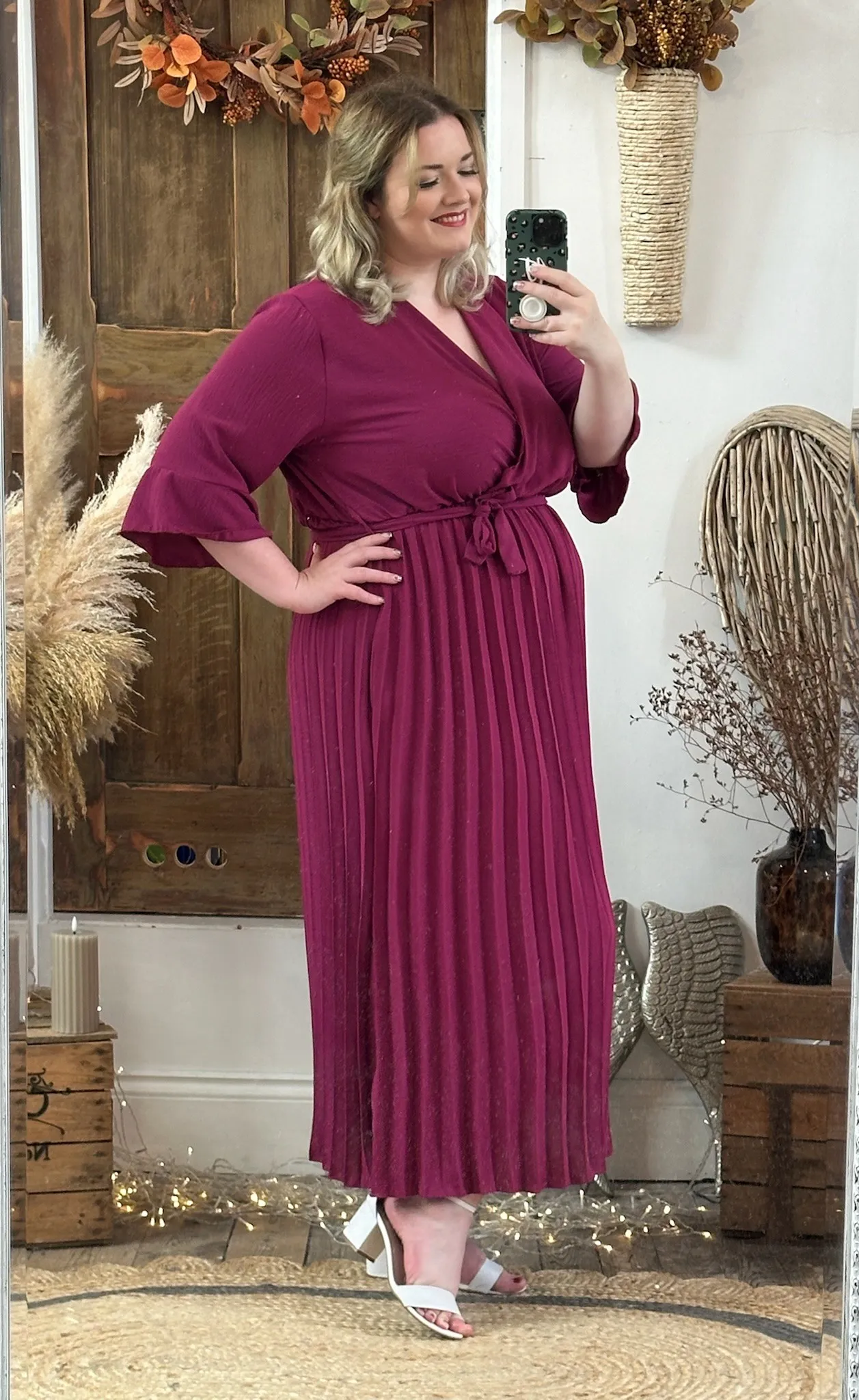 Magenta Rowan Pleated Midaxi Dress