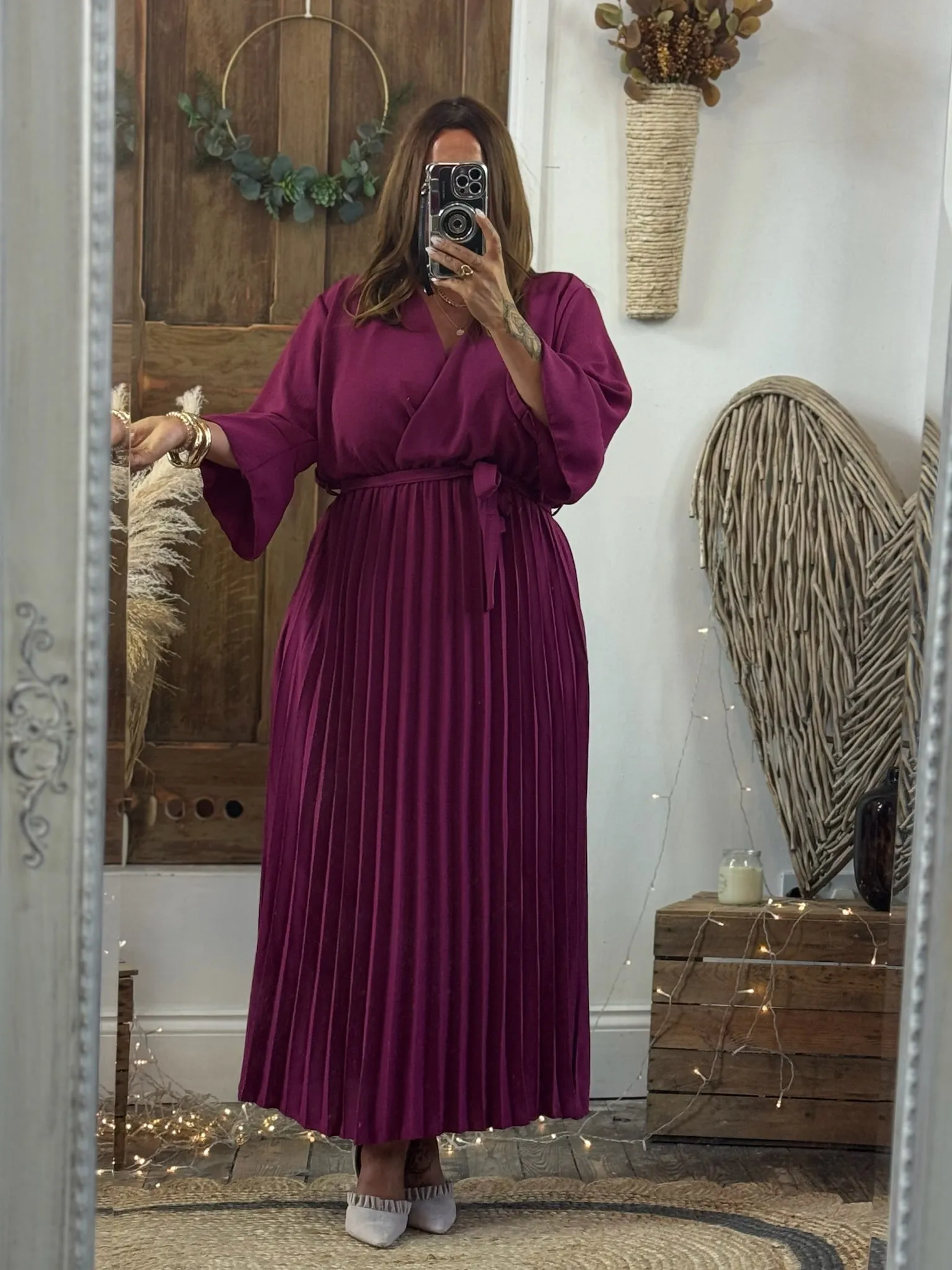 Magenta Rowan Pleated Midaxi Dress