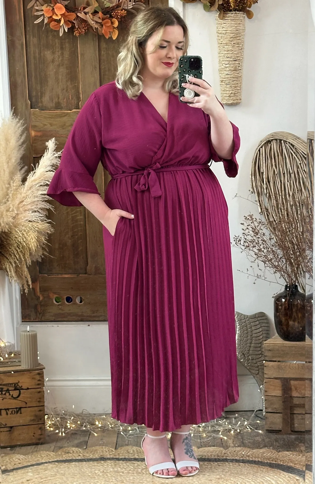 Magenta Rowan Pleated Midaxi Dress