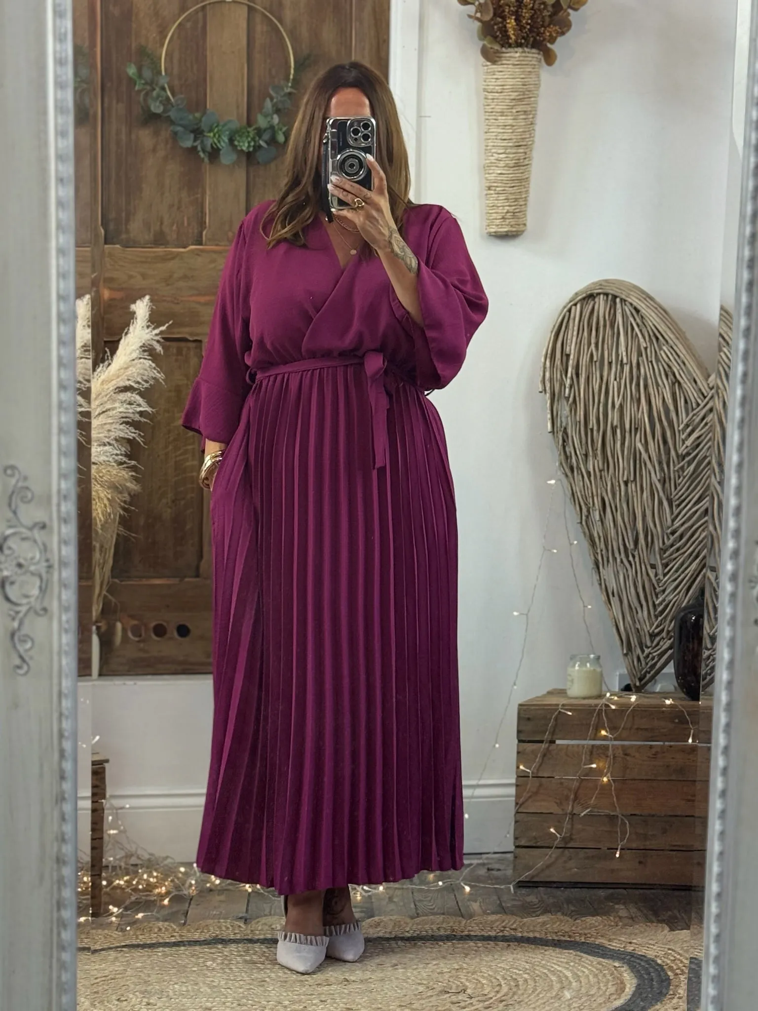 Magenta Rowan Pleated Midaxi Dress